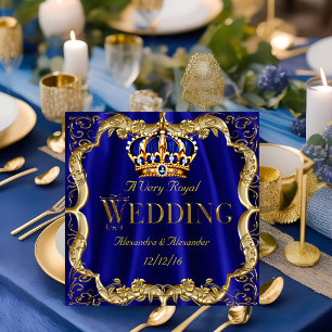 Royal Blue Navy Wedding Gold Crown 2 Invitation