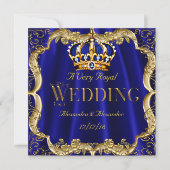 Royal Blue Navy Wedding Gold Crown 2 Invitation (Front)