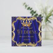 Royal Blue Navy Wedding Gold Crown 2 Invitation (Standing Front)
