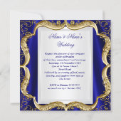 Royal Blue Navy Wedding Gold Crown 2 Invitation (Back)