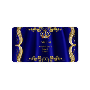 Royal Blue Navy Wedding Gold Crown Label
