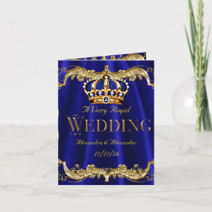 Royal Blue Navy Wedding Gold Crown Photo Invitation