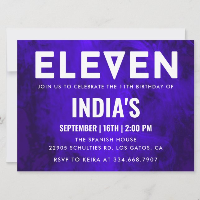 Royal Blue Neon 11th birthday Invitation (Front)