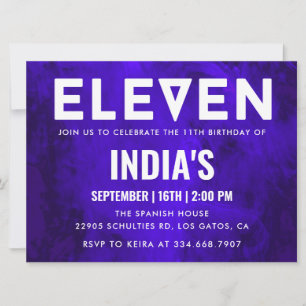 Royal Blue Neon 11th birthday Invitation