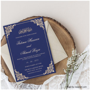 Royal Blue Nikah Islamic Muslim Wedding Invitation