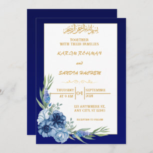 Royal Blue Nikah Islamic Muslim Wedding Invitation