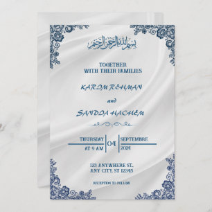Royal Blue Nikah Islamic Muslim Wedding Invitation