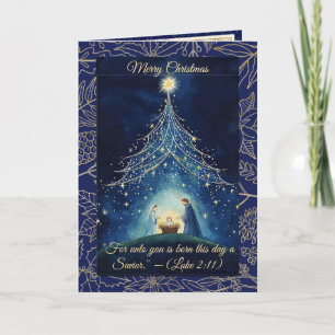 Royal Blue O Holy Night Nativity Christmas Card