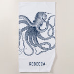 Royal Blue Octopus Illustration Beach Towel<br><div class="desc">Royal blue octopus,  nautical illustration on a white background. Optional monogram.</div>