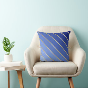 Royal Blue Ombre & Gold Stripe Pillow