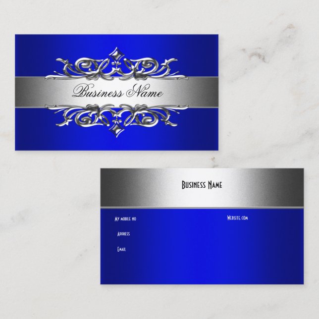 Royal Blue On Silver Elegant Business Card (Front/Back)