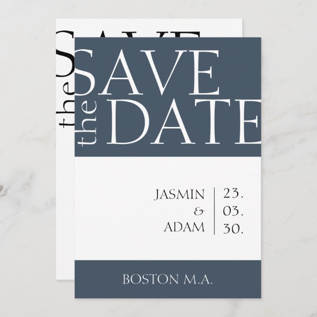 Royal Blue Opulence Minimal Typography Wedding Save The Date (Front/Back)