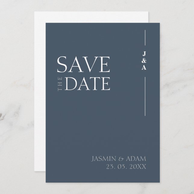 Royal Blue Opulence Minimalist Monogram Wedding Save The Date (Front/Back)