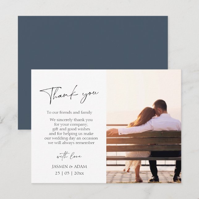 Royal Blue Opulence Script Photo Wedding Thank You Postcard (Front/Back)