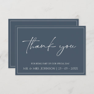 Royal Blue Opulence Script Wedding Thank You Card
