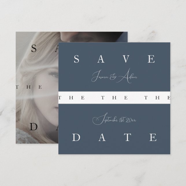 Royal Blue Opulence Simple Photo Wedding Save The Date (Front/Back)