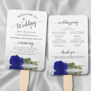 Royal Blue or Cobalt Rose Elegant Wedding Program Hand Fan