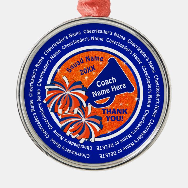 Royal Blue, Orange Cheer Coach Christmas Ornaments (Front)