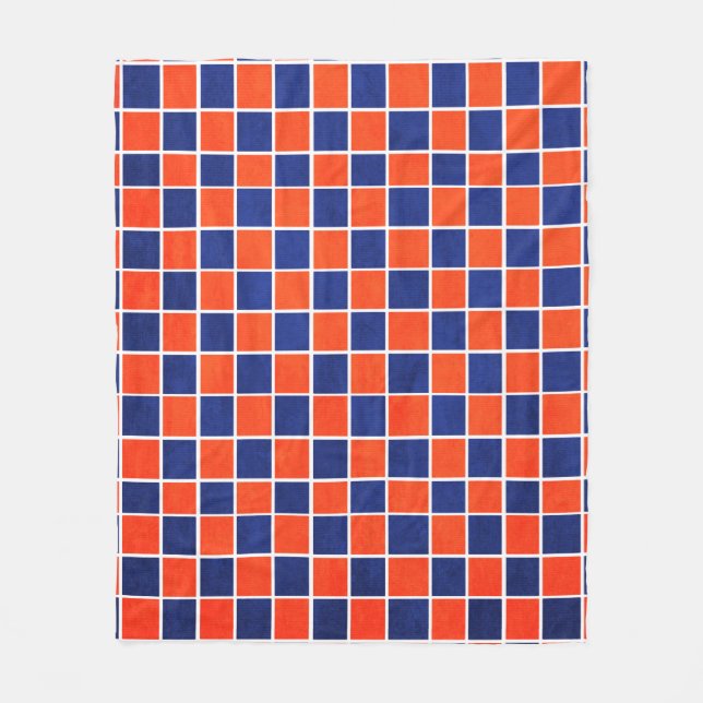 Royal Blue & Orange Chequered Fleece Blanket (Front)