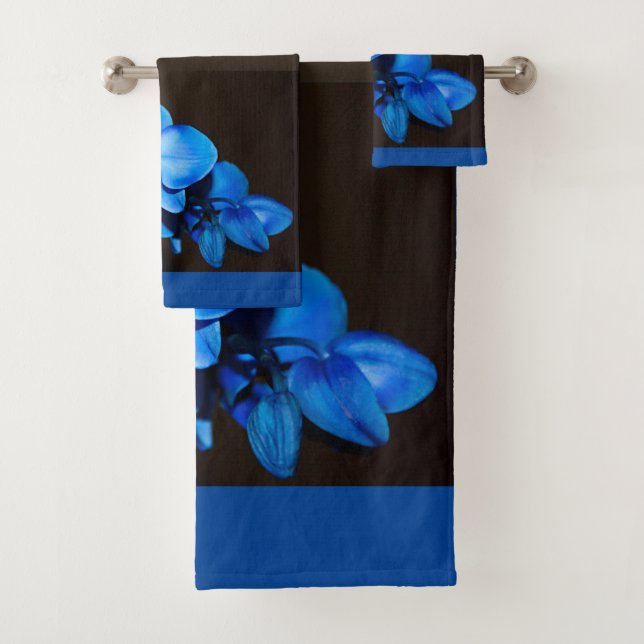 Royal Blue Orchid Flowers Bath Towel Set (Insitu)