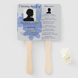 Royal blue order of service hand fan