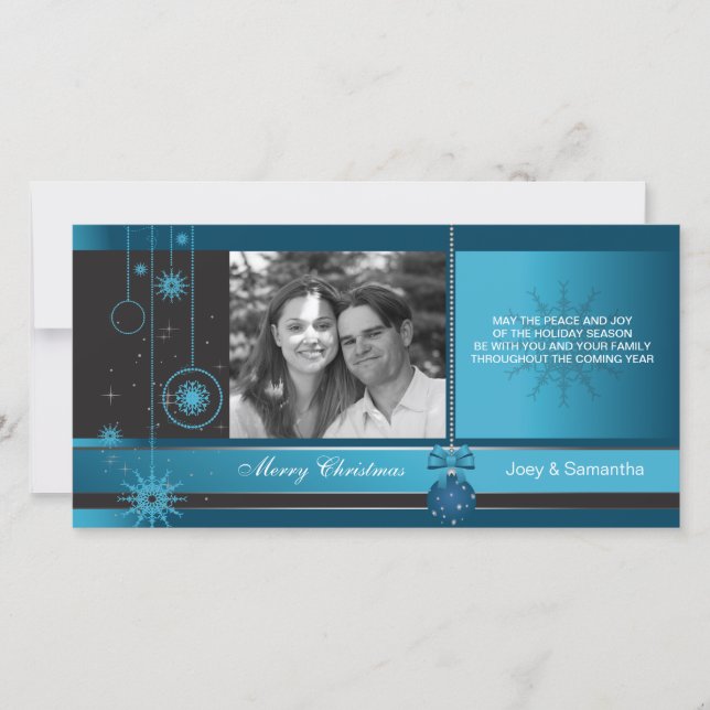 Royal - Blue ornament christmas holiday photocard Card (Front)