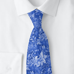 Royal Blue Ornate Botanical Tie