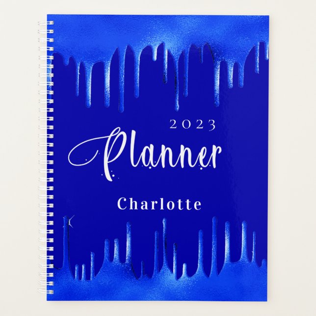 Royal blue paint drips name appointment 2026 planner (Front)