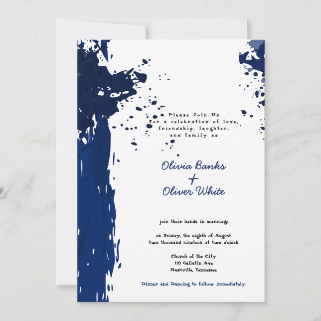 Royal Blue Paint Splatter - Wedding Invitation (Front)