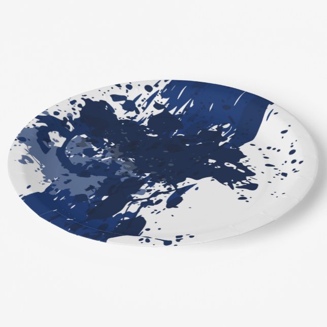 Royal-Blue Paint Splatter - Wedding Party Supply - Paper Plate (Angled)