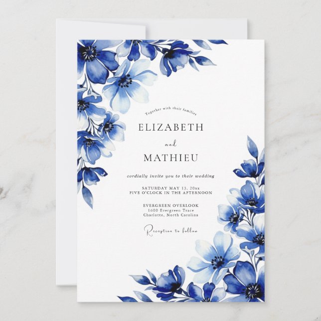 Royal Blue Painterly Wedding Invitation (Front)