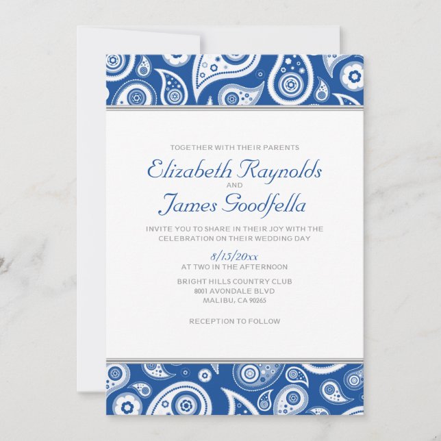 Royal Blue Paisley Wedding Invitations (Front)