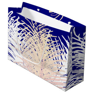 royal blue Pale Yellow Peach White Feathers Large Gift Bag