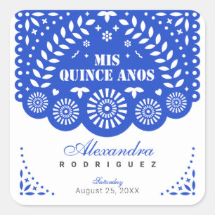 Royal Blue Papel Picado Mis Quince Años Square Sticker
