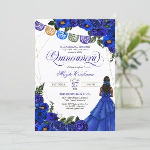 Royal Blue Papel Picado Quinceañera 15th Birthday  Invitation