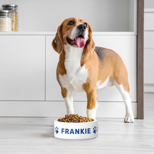 Royal Blue Paw Print Monogram Pet Name Bowl (Creator Uploaded)