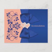 Royal Blue, Peach Floral, Hearts Enclosure Card