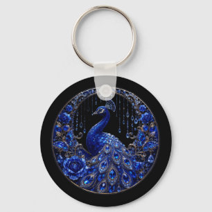 Royal Blue Peacock Crystal Glamour Key Ring