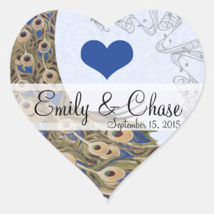 Royal Blue Peacock Feathers Wedding Sticker