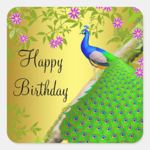 Royal Blue Peacock Happy Birthday Sticker