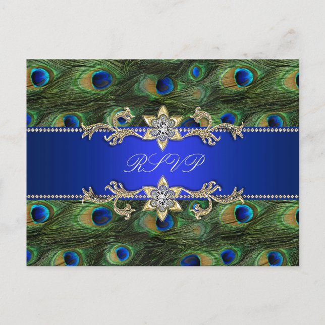 Royal Blue Peacock RSVP Postcard (Front)