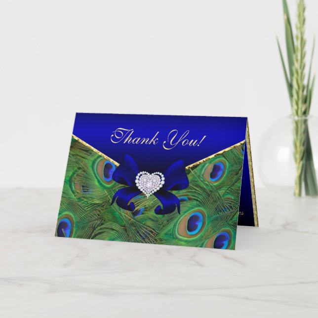 Royal Blue Peacock Thank You Card (Front)