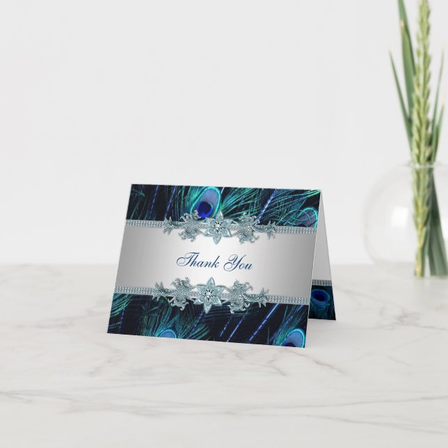 Royal Blue Peacock Thank You Card (Front)