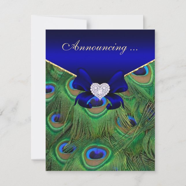 Royal Blue Peacock Wedding Announcement (Front)