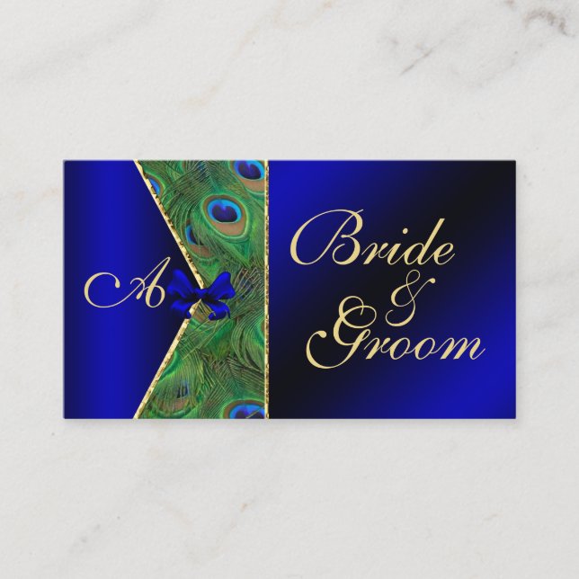 Royal Blue Peacock Wedding Bridal Business Card (Front)