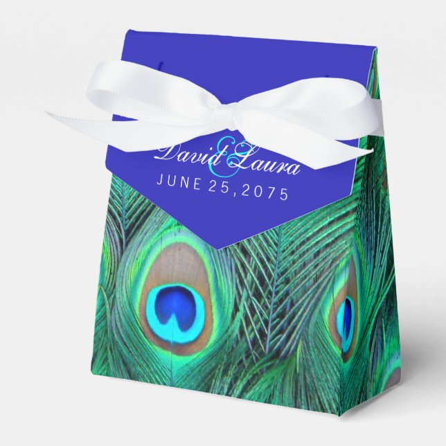 Royal Blue Peacock Wedding Favour Box (Front Side)