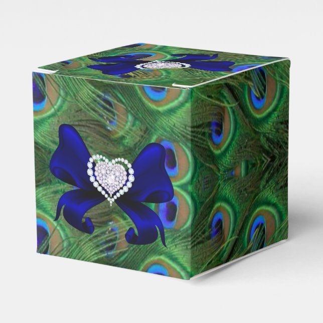 Royal Blue Peacock Wedding Favour Box (Front Side)