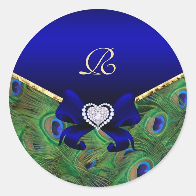 Royal Blue Peacock Wedding Gift Seal (Front)