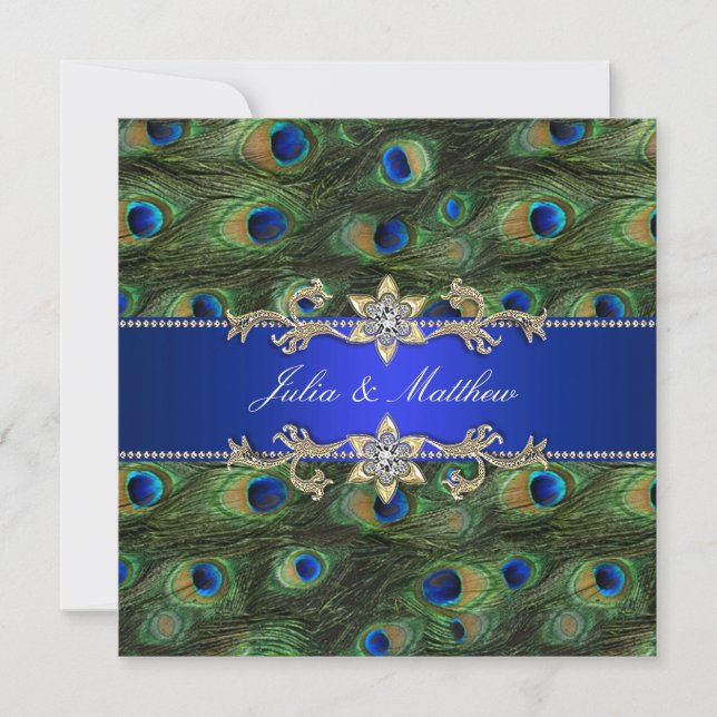 Royal Blue Peacock Wedding Invitation (Front)
