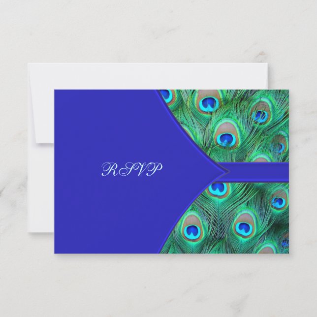 Royal Blue Peacock Wedding RSVP (Front)